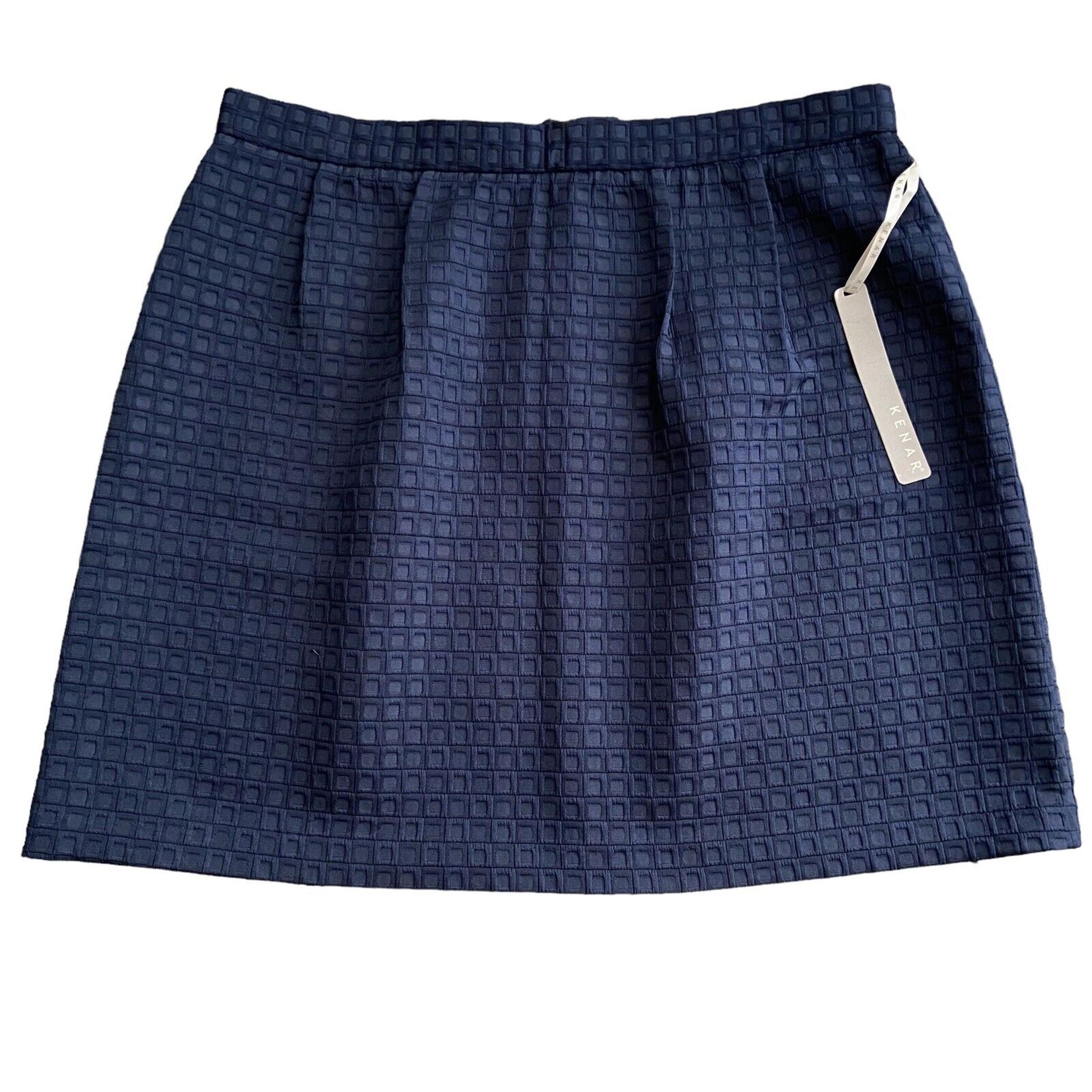 NWT Kenar Dark Academia Navy Geo Textured Gold Zipper Skirt Women's Size 10