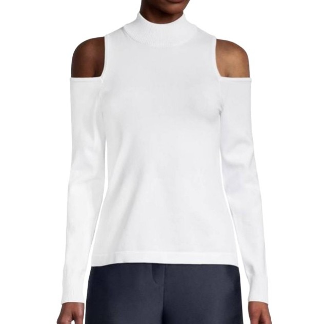 NWOT Pure White Long Sleeve Cold Shoulder Women's Warm Sweater Top Size Large