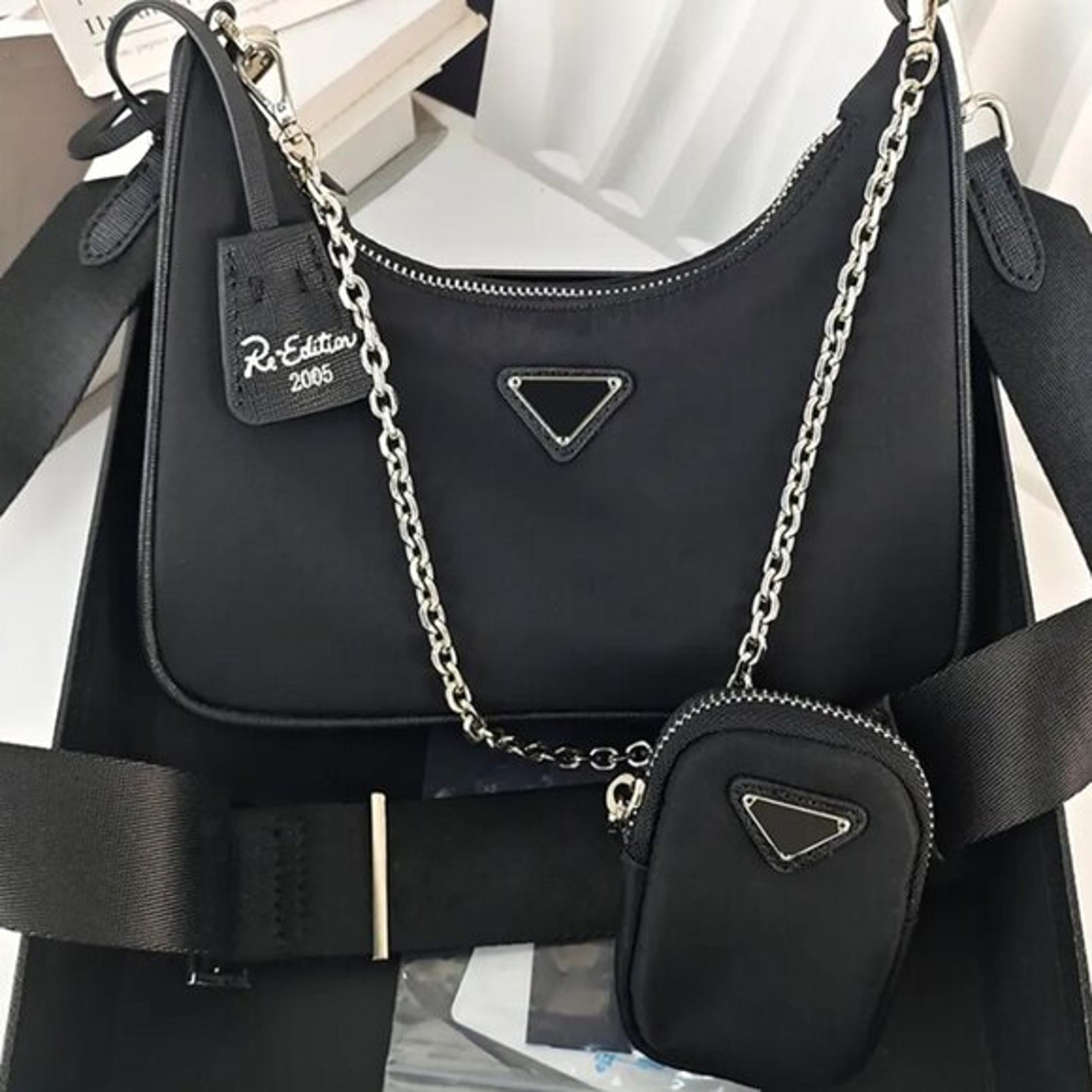 Crescent Re-Nylon Crossbody Re-Edition 2005 Replica in Black