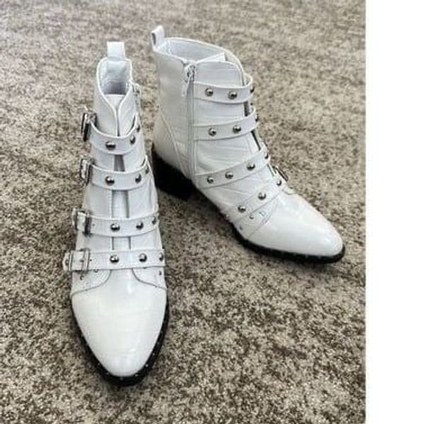 Catherine Melandrino White Leather Heeled Boots 6.5