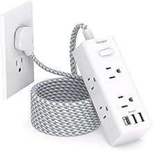 15Ft Extension Cord with Multiple Outlets, Flat Plug Power Strip Sur