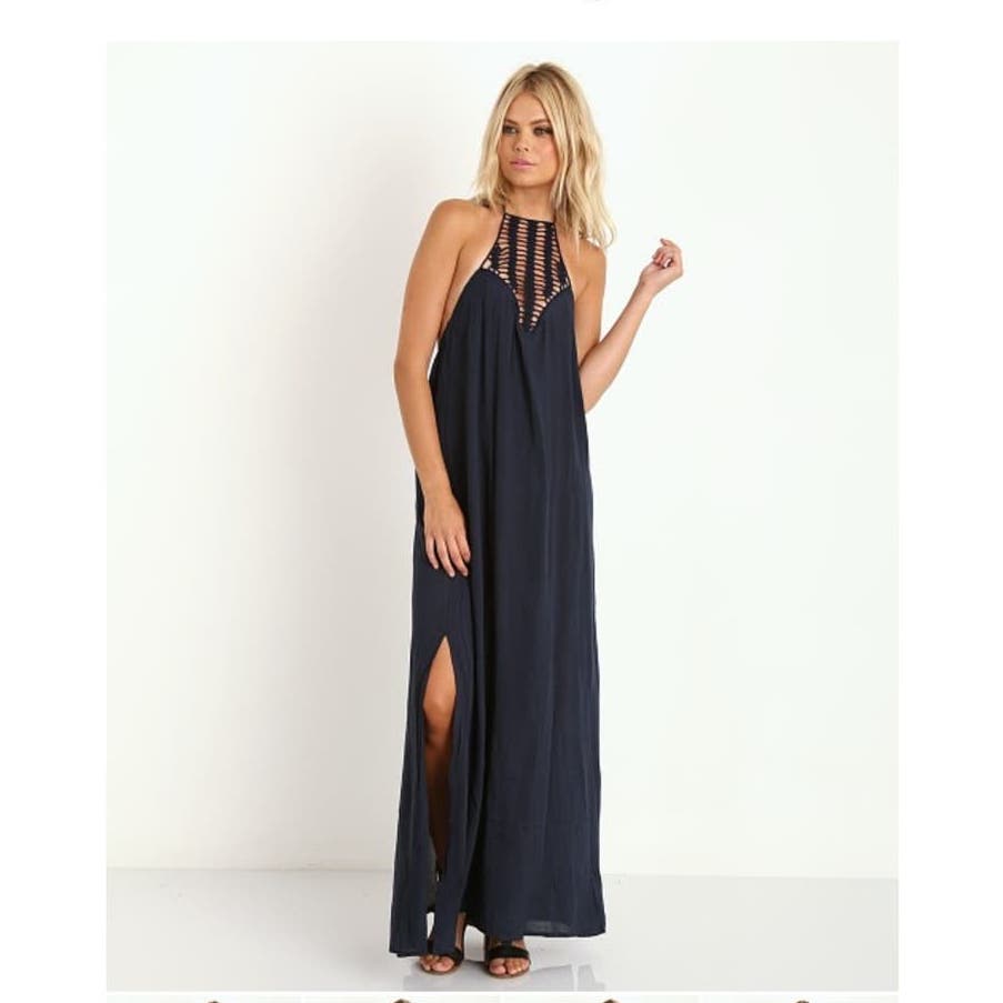 Acacia swim Positano Crochet Neck maxi Dress black
