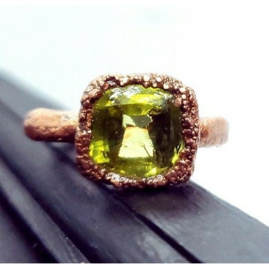 Copper plated crystal ring statement piece handmade