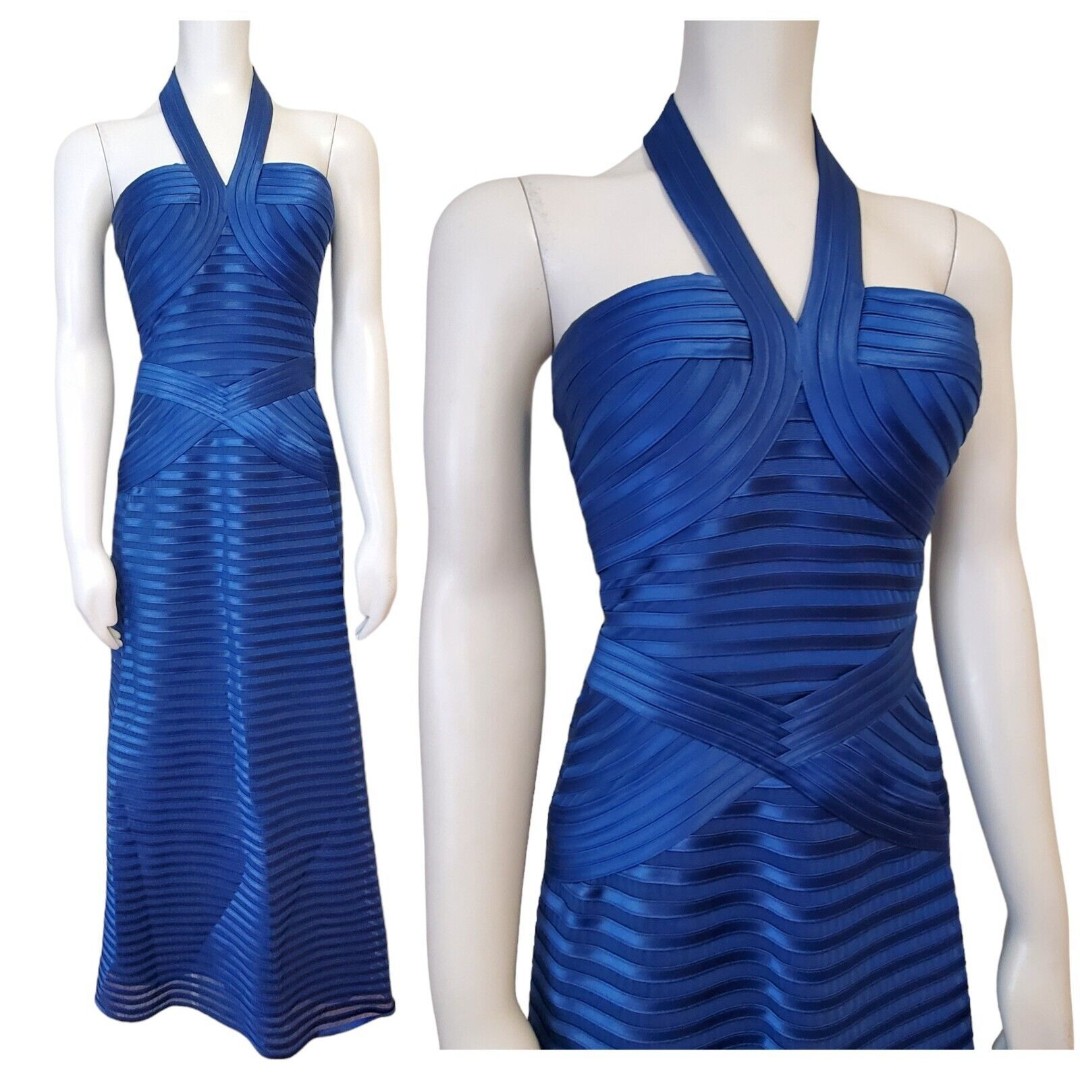 BCBGMaxazria Dress Size 4 Rosanna Bandage Halter Gown Royal Blue Formal Holiday