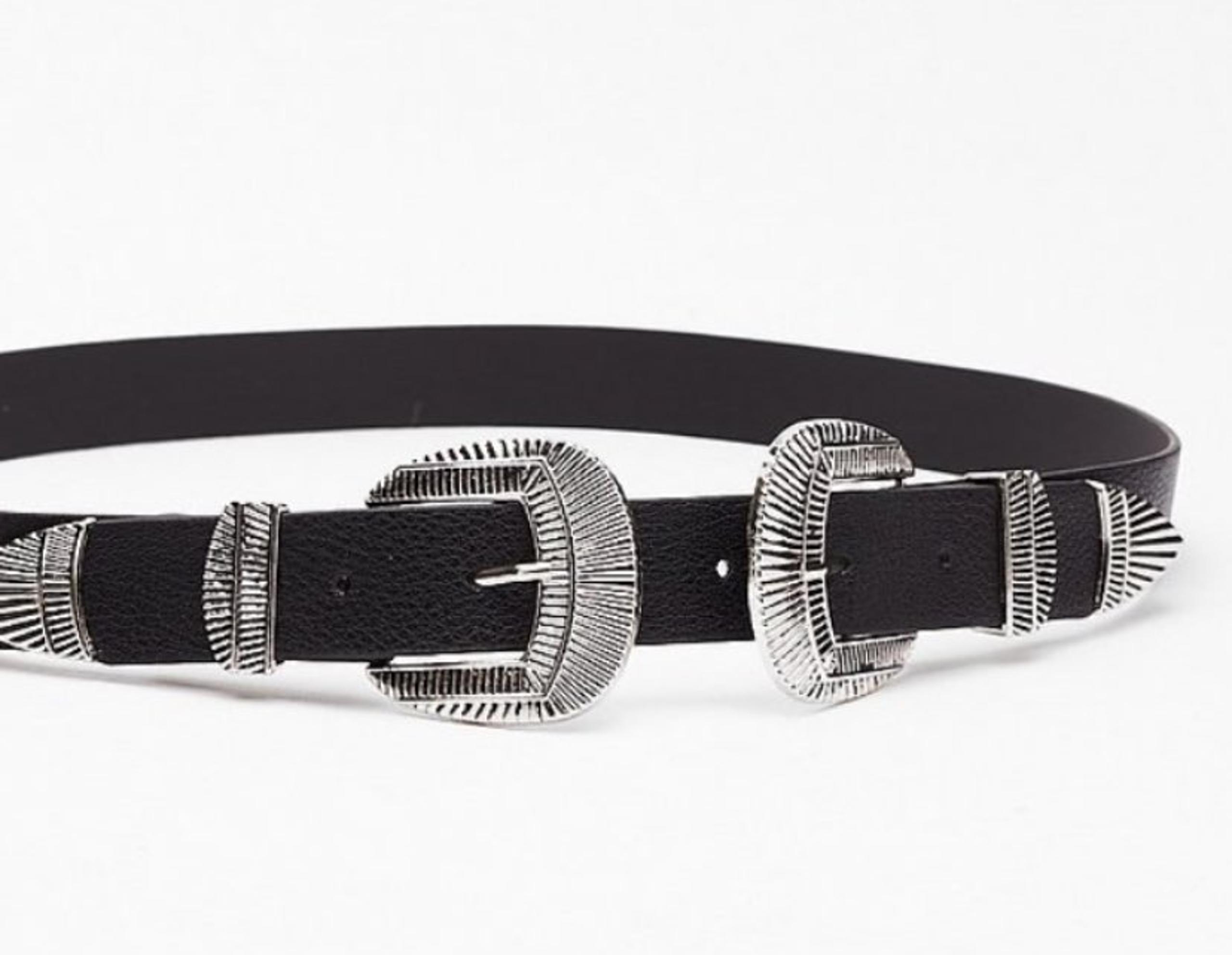 black double buckle belt