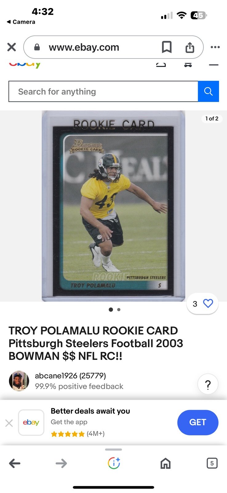 Rookie Troy polamalu card Bowman