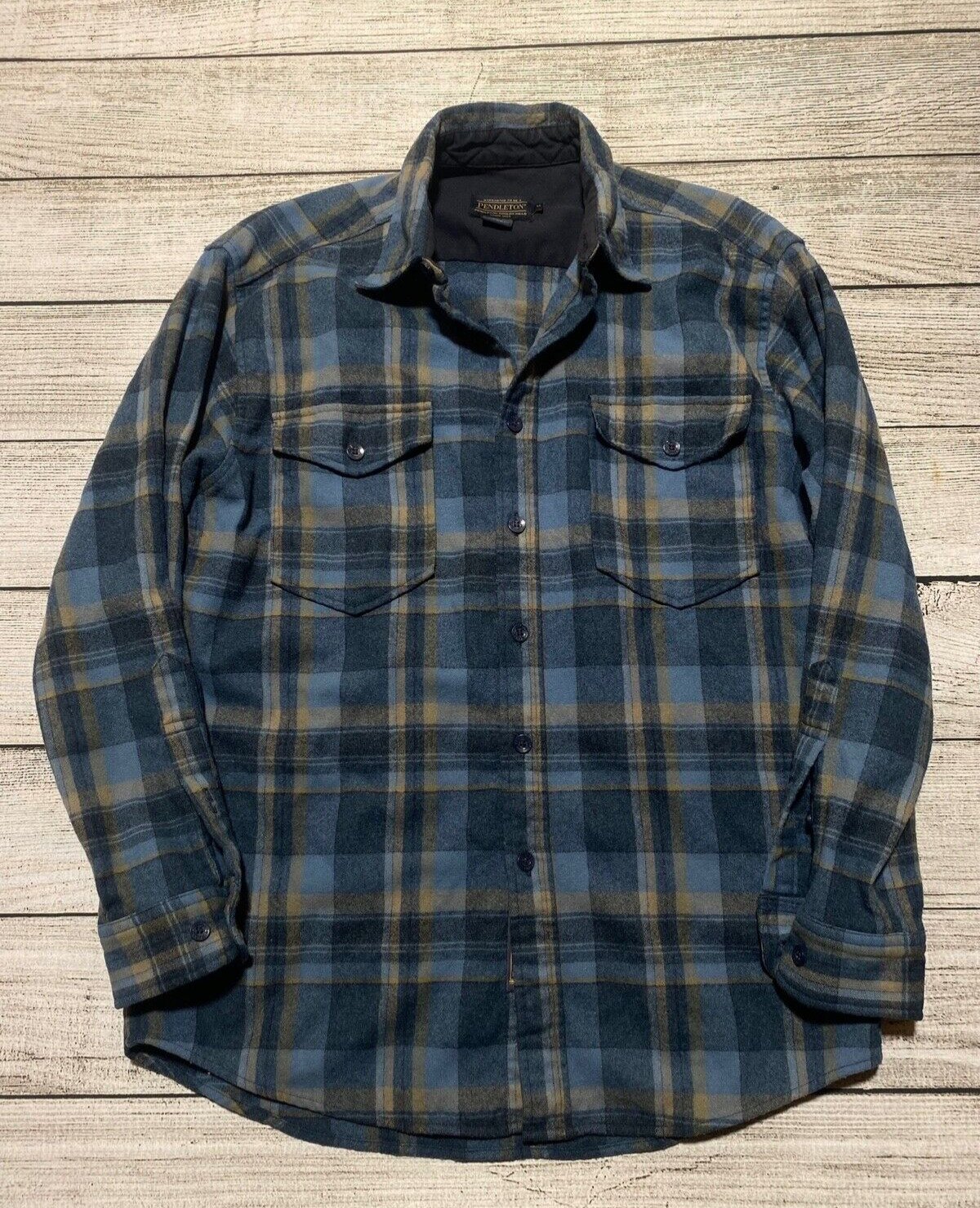 Pendleton Men's Blue Plaid Button Down Shirt Medium 100% Wool Western Scout M