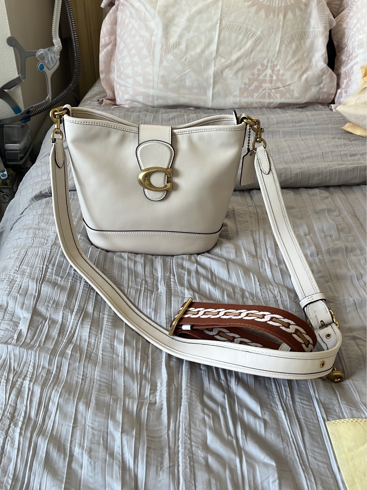 Coach Beige/Multicolor Pebble Leather/Smooth Leather Satchel