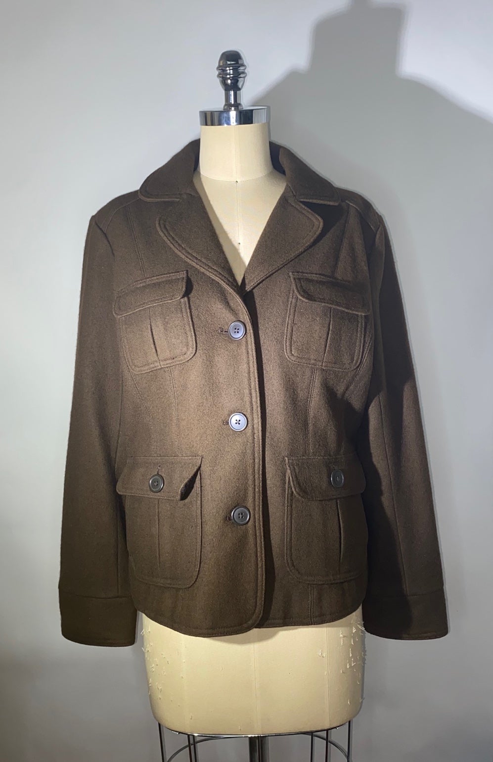 Vintage GAP military cargo pocket brown felt coat size Large