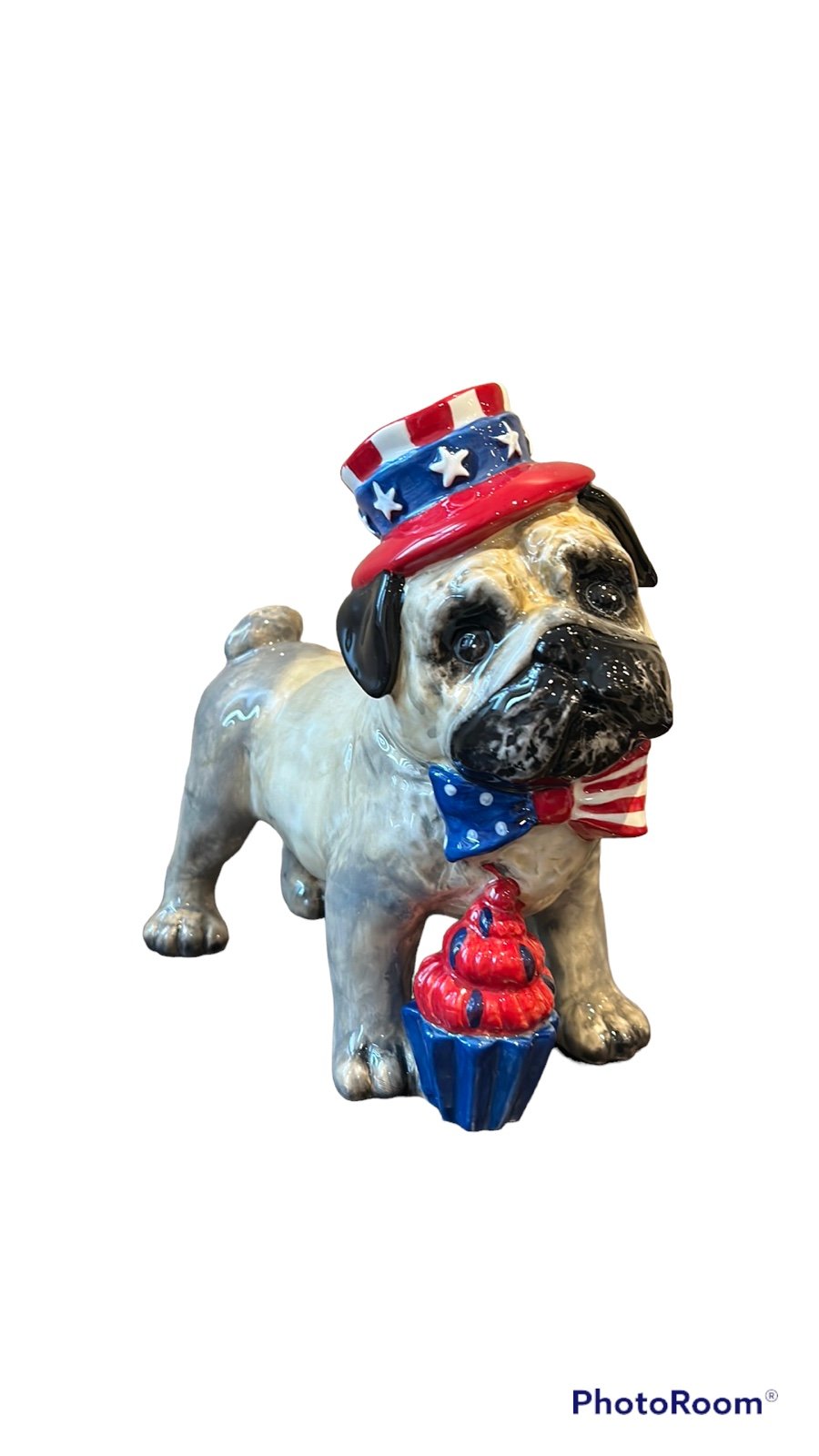 Blue Sky Clayworks PATRIOTIC 4TH OF JULY New Americana Bulldog With Cupcake