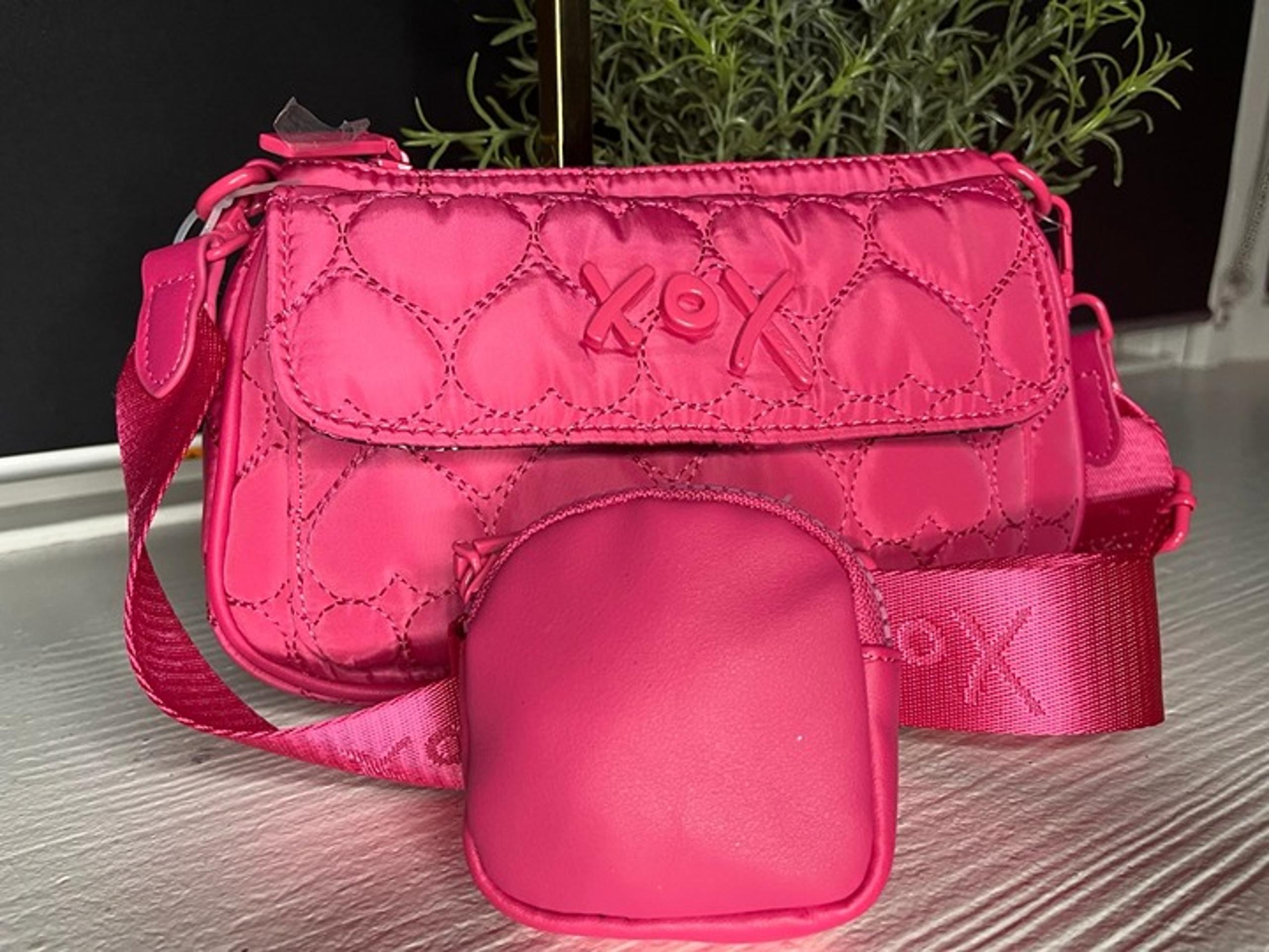 Betsey Johnson quilted nylon heart crossbody bag w removable pouch