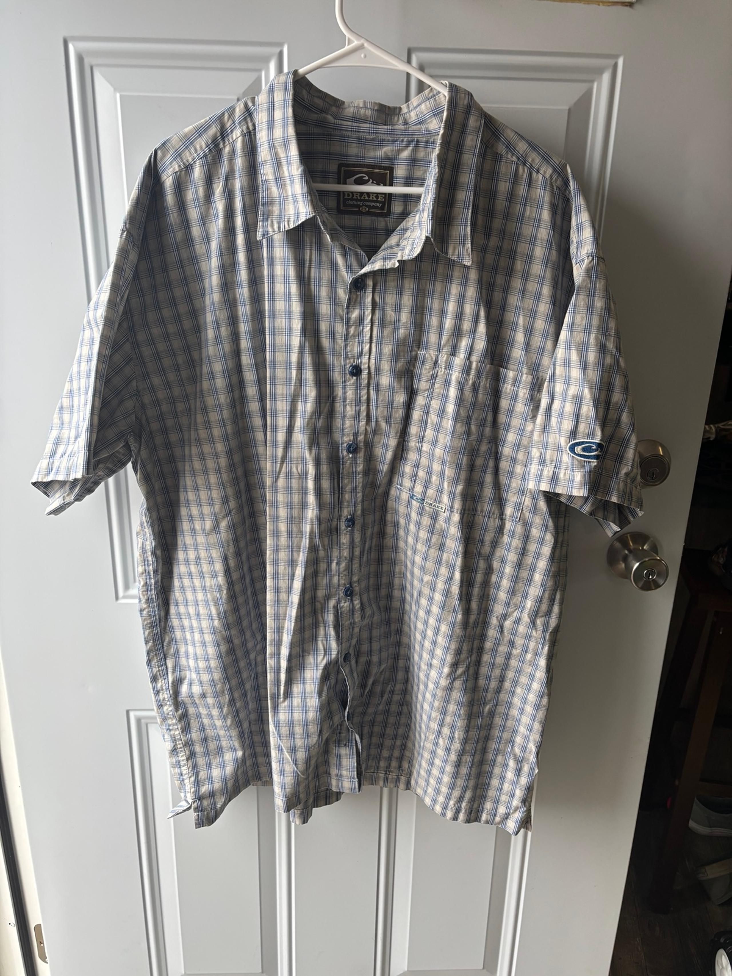 Drake Waterfowl Men Shirt 2x Gray Blue Plaid Button Down Casual Shirt