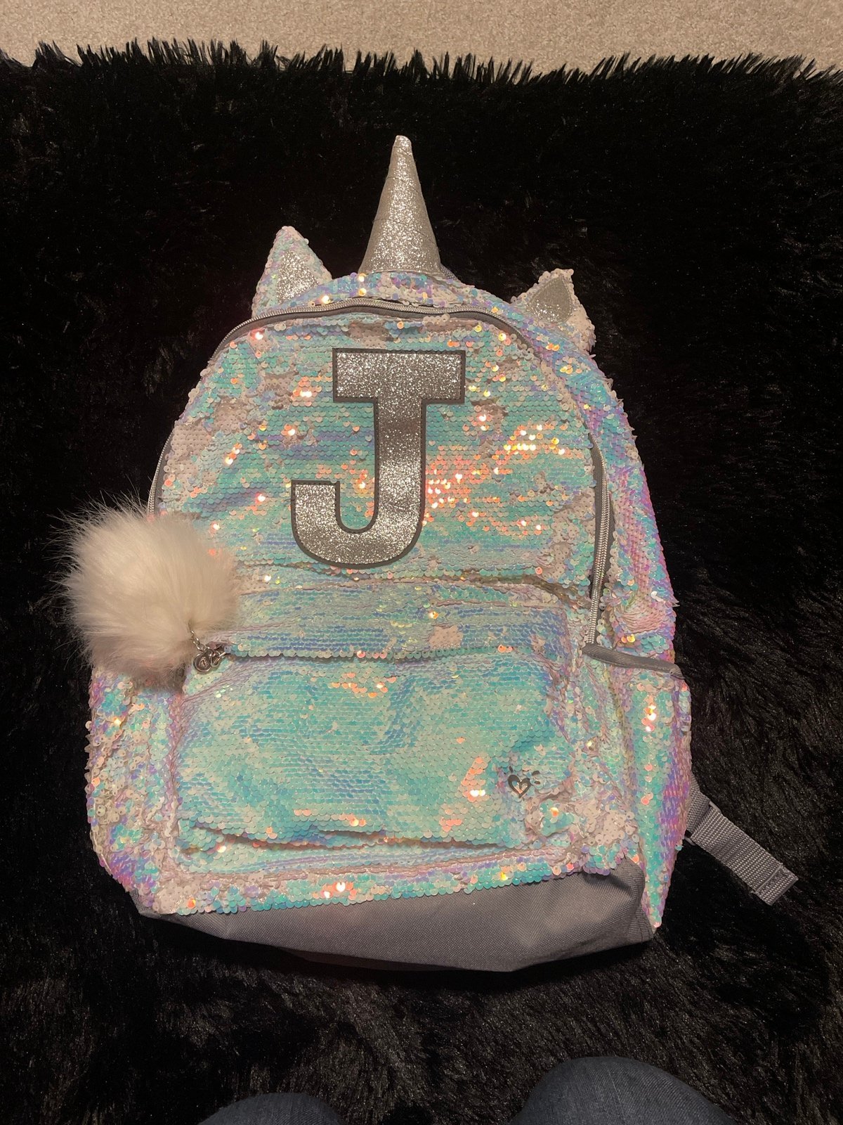 Justice letter J sequin unicorn backpack