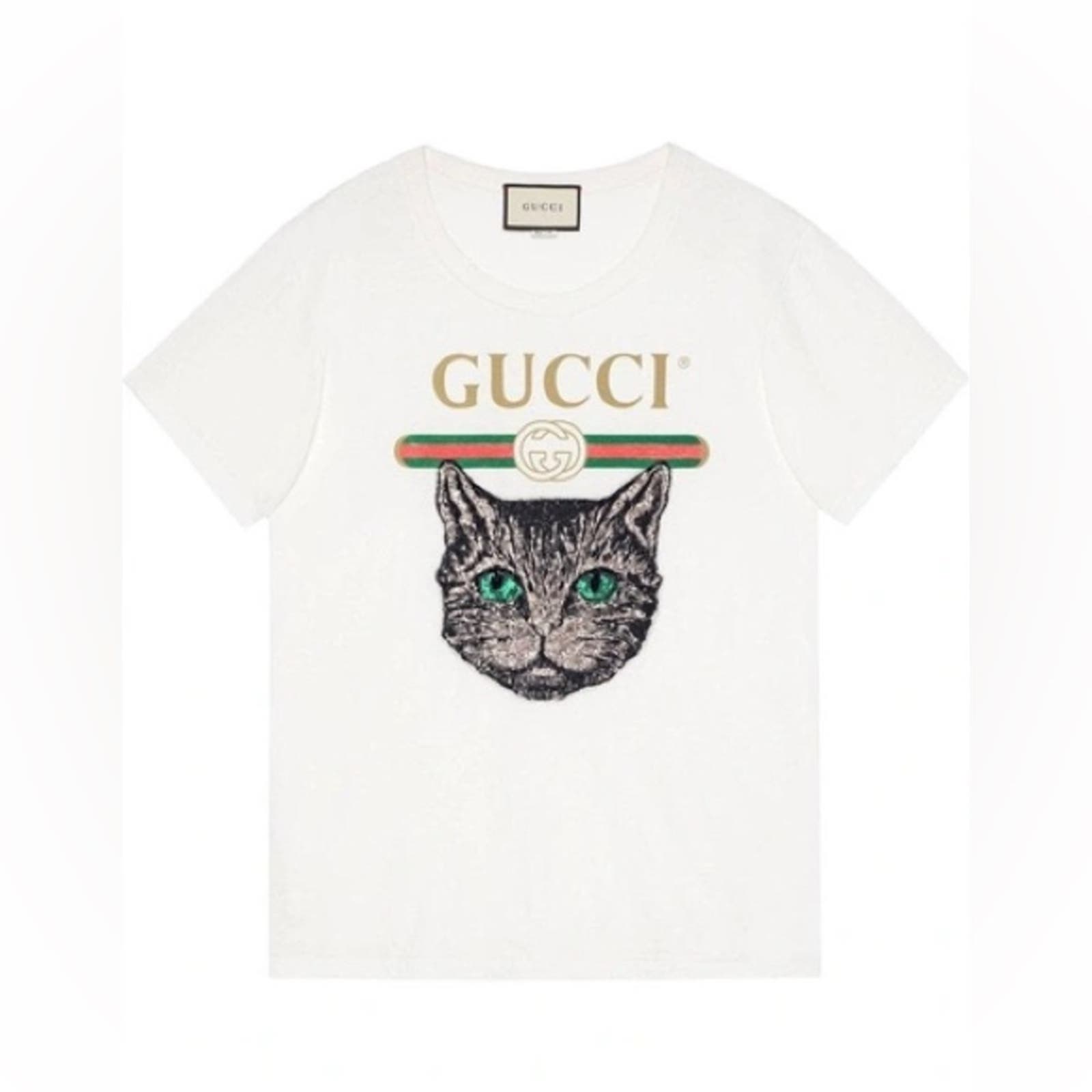 Authentic Gucci LOGO T-SHIRT WITH MYSTIC CAT IN WHITE size XS