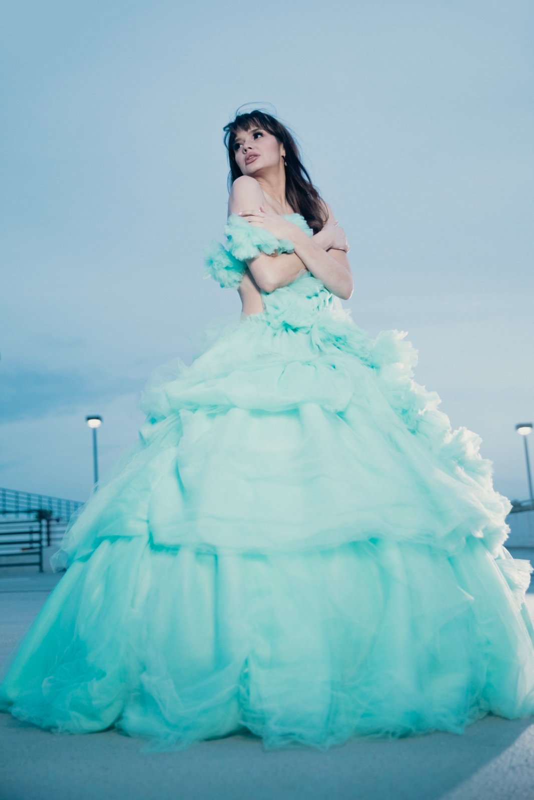 POOFY BLUE TURQUOISE PRINCESS PHOTOSHOOT QUINCE TULLE DRESS