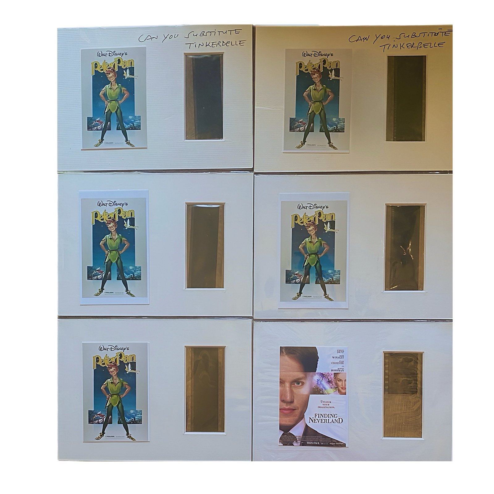PETER PAN and FINDING NEVERLAND Matted Movie Film Cell and Stamp Memorabilia
