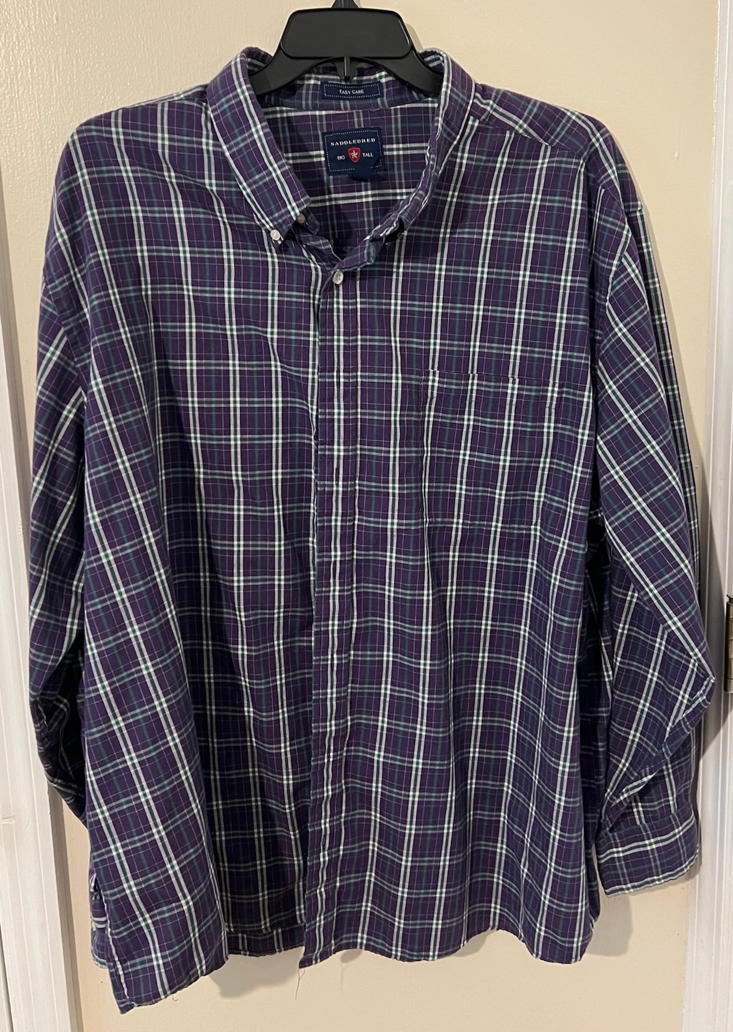 Saddlebred Men’s 3XLT Big & Tall Purple Plaid Long Sleeve Button Down Shirt