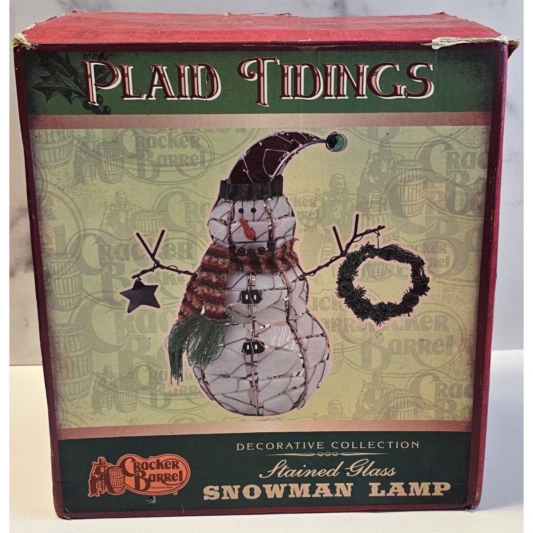 Cracker Barrel PLAID TIDINGS Decorative Collection Stained Glass Snowman Lamp