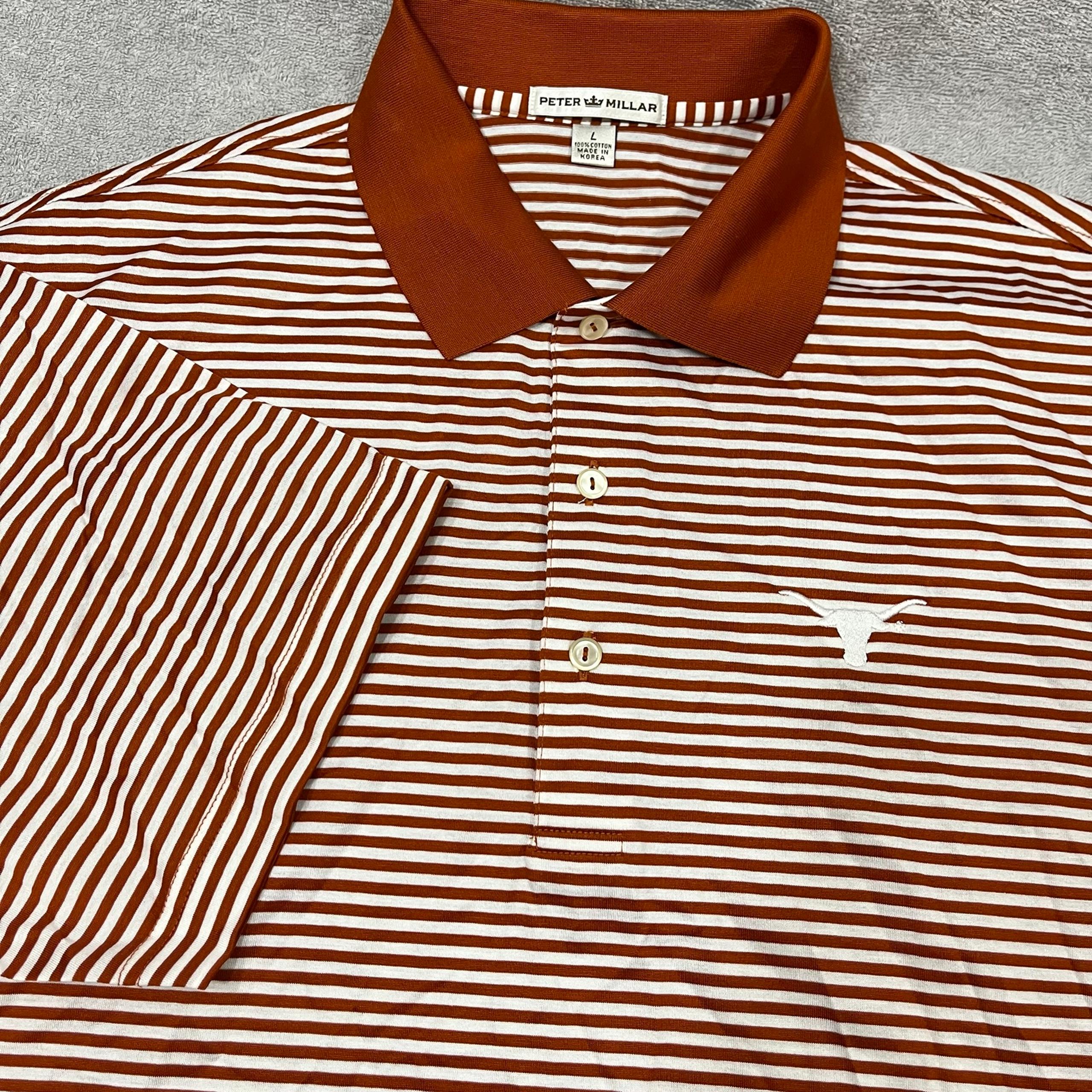 Peter Millar Shirt Mens Large Orange Striped Texas Longhorns UT Casual Golf Polo