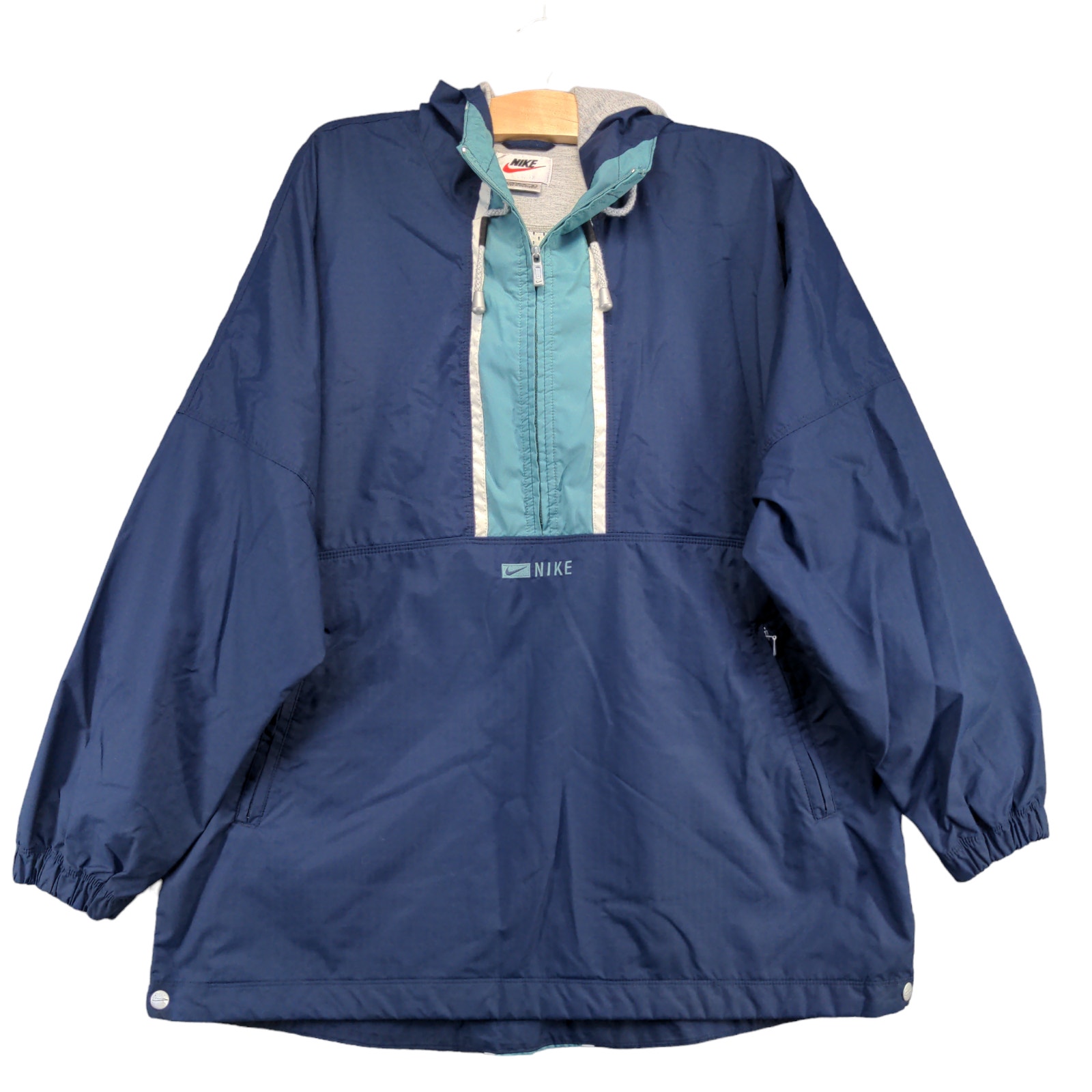 Nike Women's Windbreaker Jacket Large 12-14 Blue Polyester Nylon Vintage Red Tag