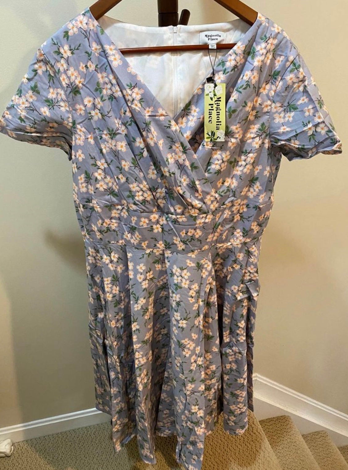 Unique Vintage Magnolia Place Floral Powder Blue Dress
