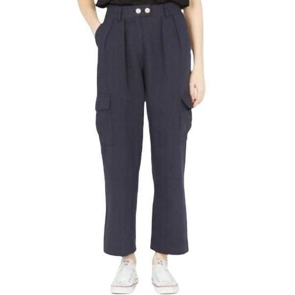 NWT The Korner High Waisted Linen Cargo Pants in Navy Blue Size 04