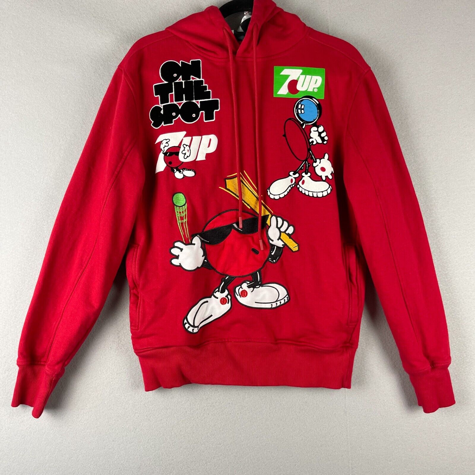 deKryptic 7UP Hoodie Mens Medium Red Sweatshirt Cotton Colorful Casual Pocket