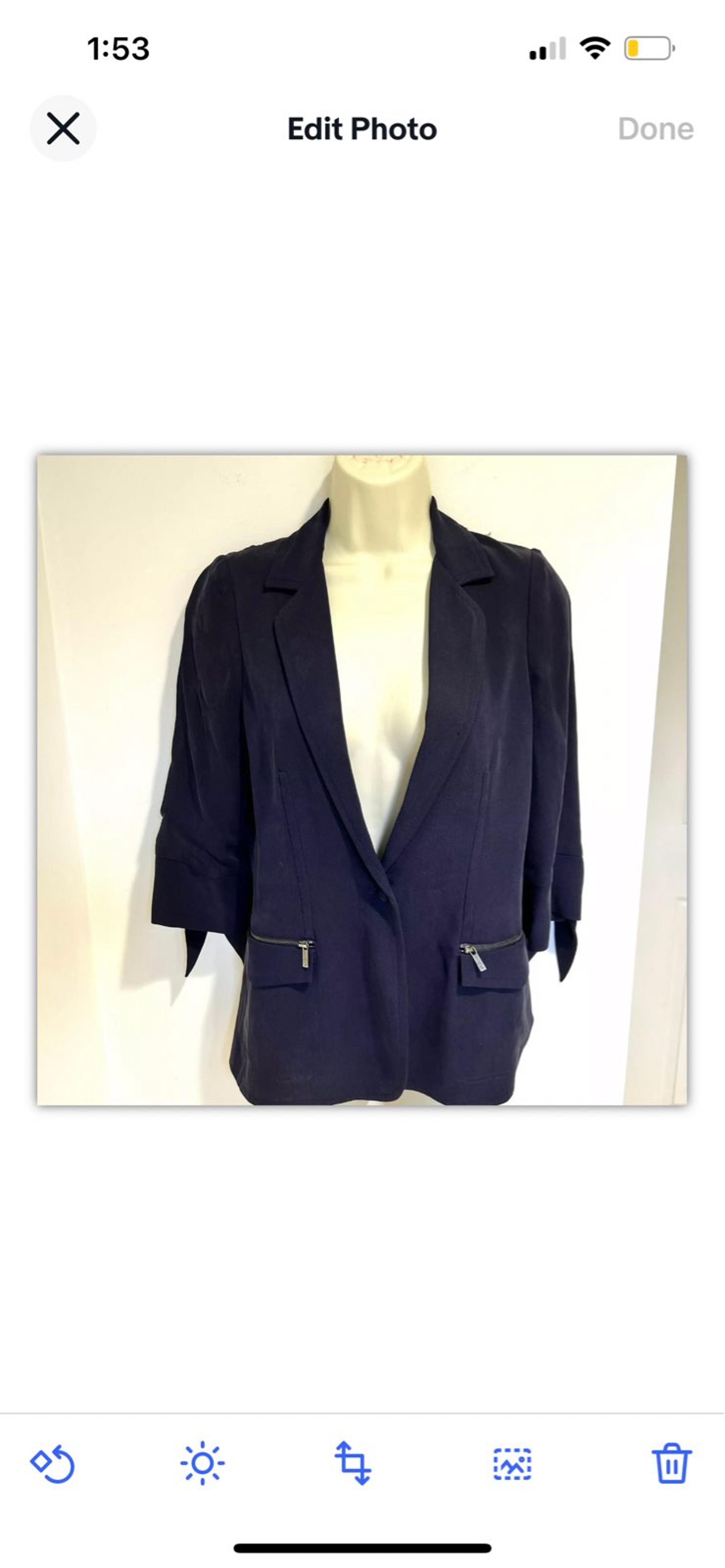 Zac Posen Blazer Jacket Womens 0 Silk Blend Navy Blue Stitched 1 Button Collar.
