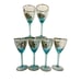Vintage Midcentury Romanian Hand Painted Glass Decanter With 6 Glasses, Blue Gla