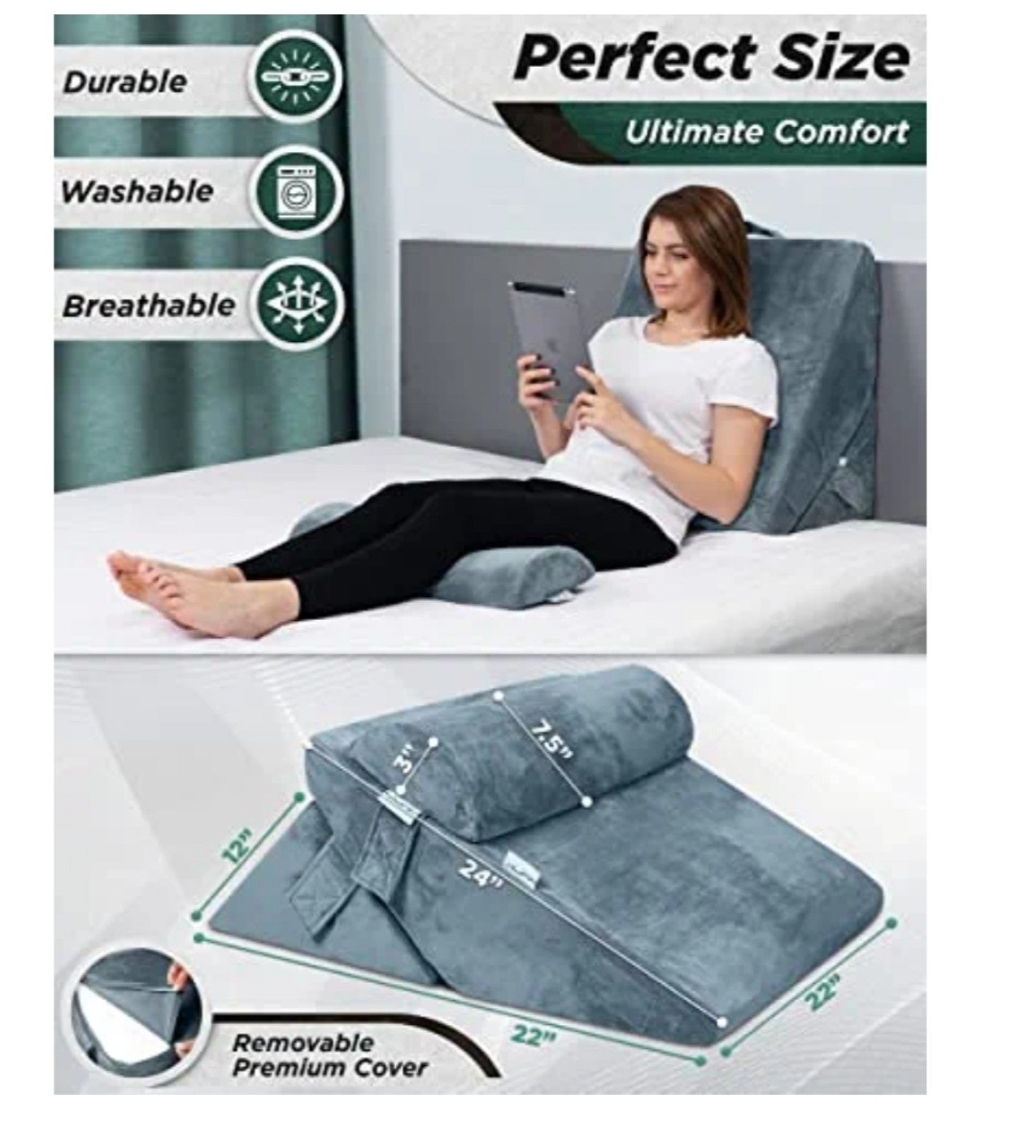 Lunix LX6 3pcs Orthopedic Bed Wedge Pillow Set, Post Surgery Memory Foam