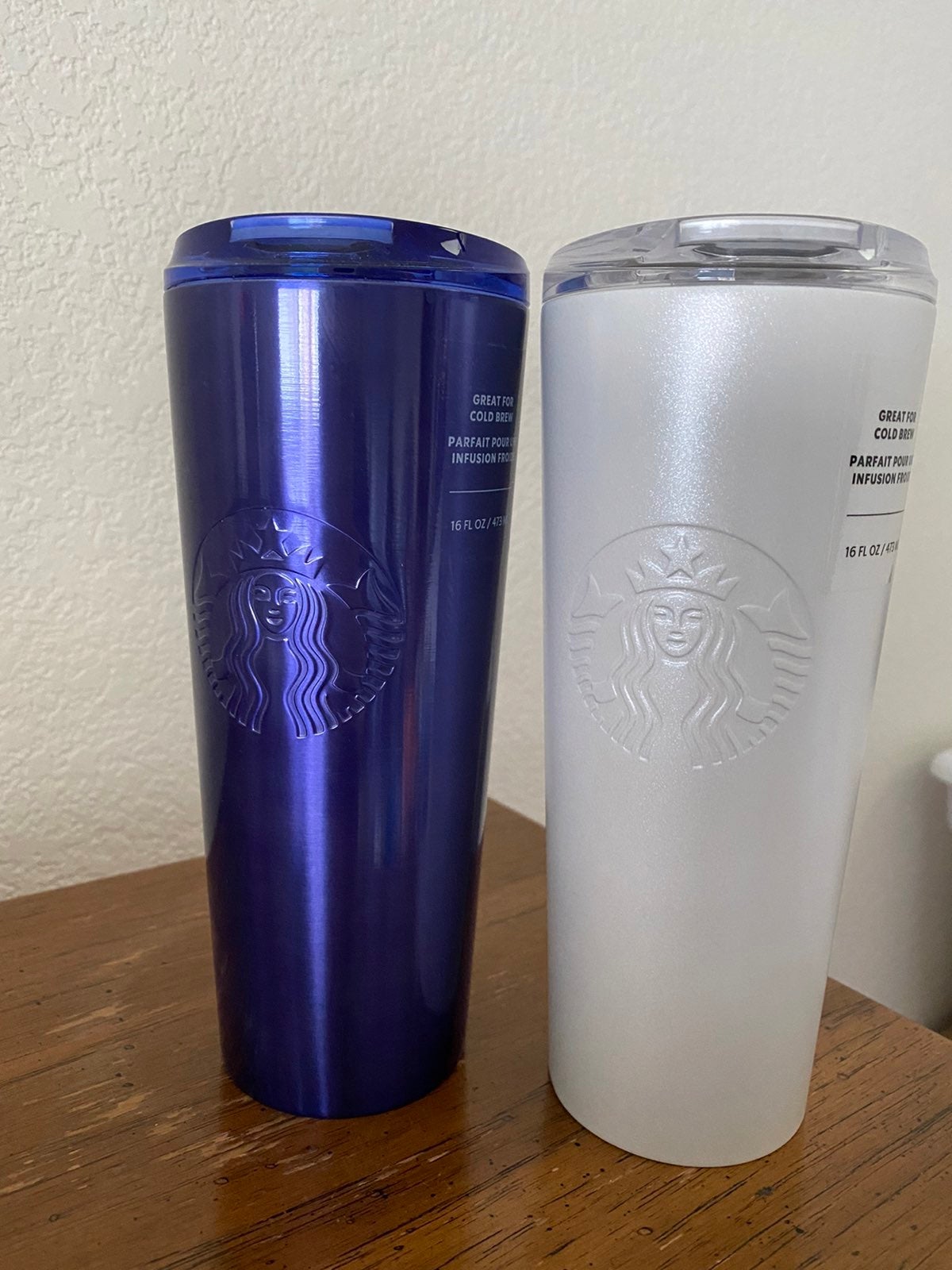 Starbucks Stainless Steel blue and white cold brew Tumblers