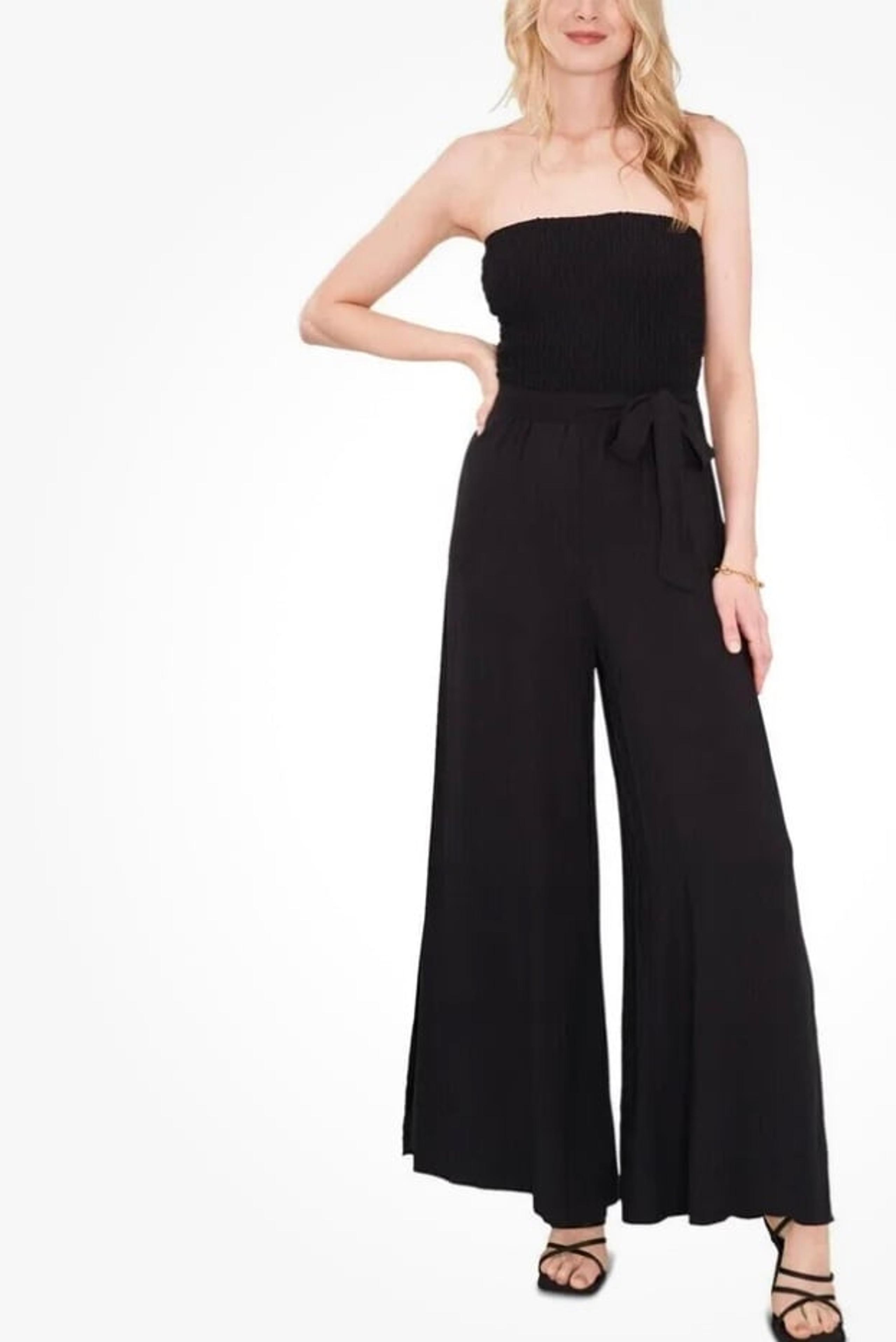 1. State Women's Black Strapless Smocked Wide-Leg One-Piece Jumpsuit Size XL NWT