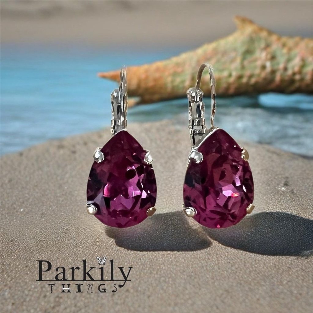 Handcrafted earrings with fuchsia Swarovski crystal