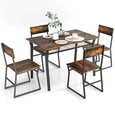 5PCS Dining Table Set Industrial Rectangular Table w/ Storage Rack & Metal Frame
