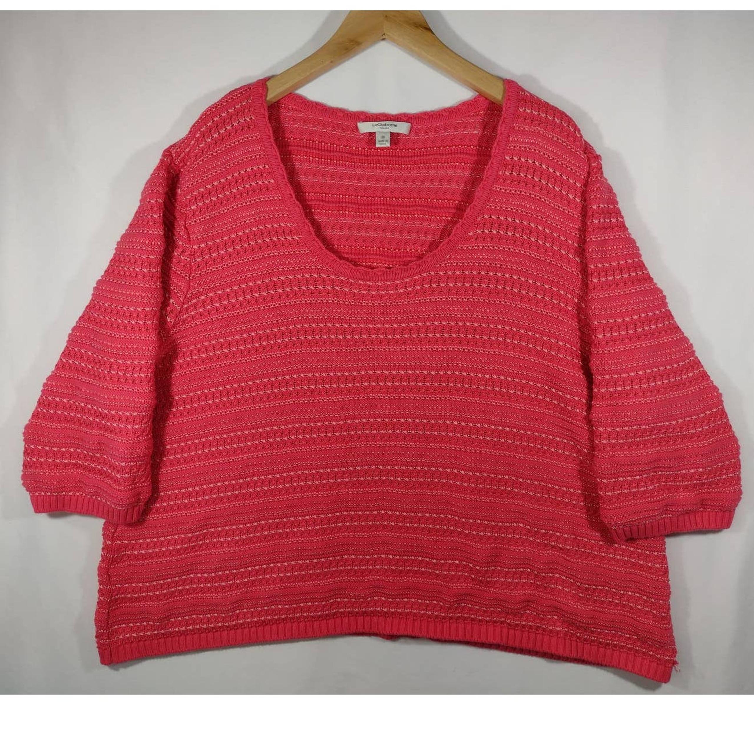 Liz Clairborne Cropped Pink Chunky Scoop Neck 3/4 Sleeve Sweater Plus Size 3X