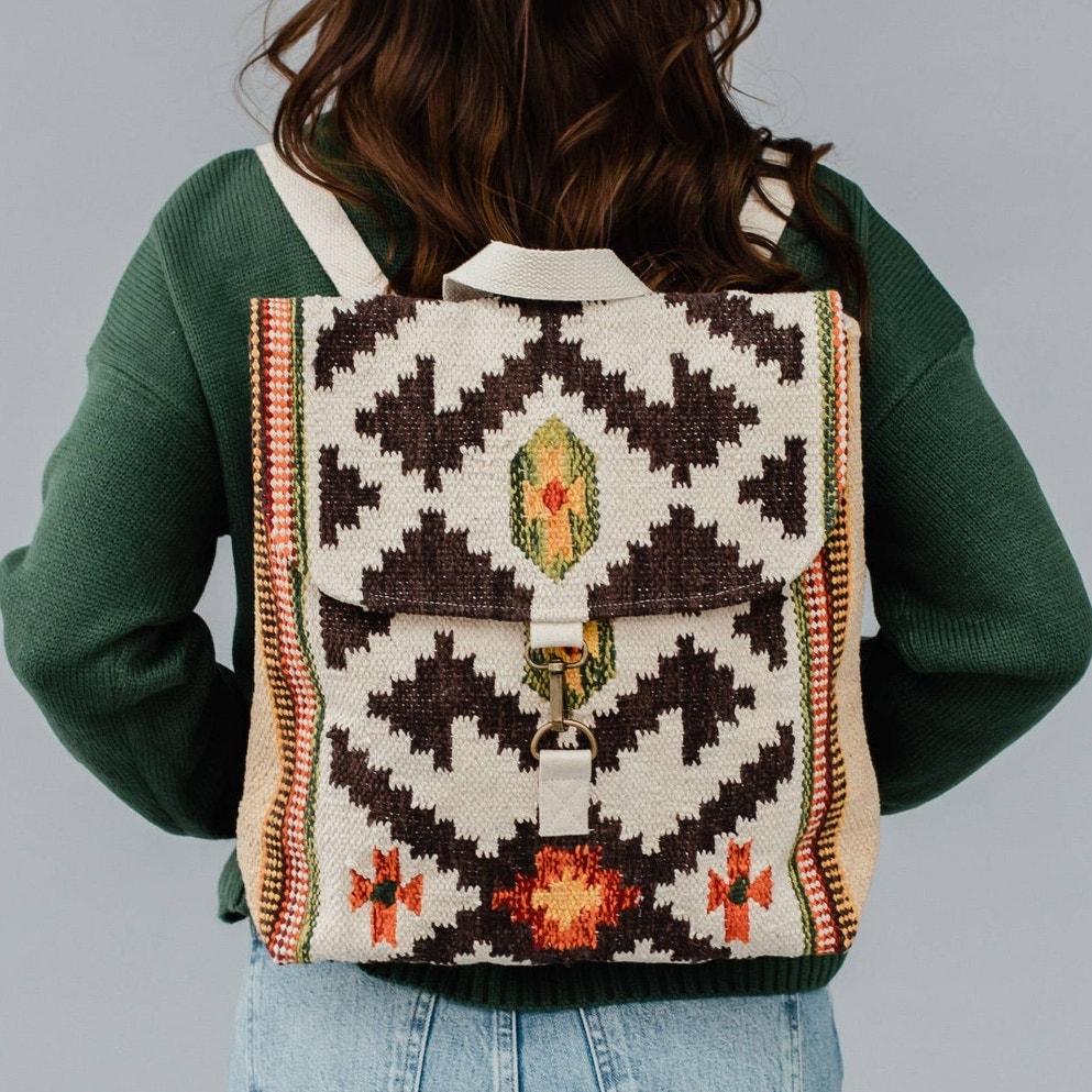 Cotton Woven Tan Brown Western Southwestern Aztec Backpack