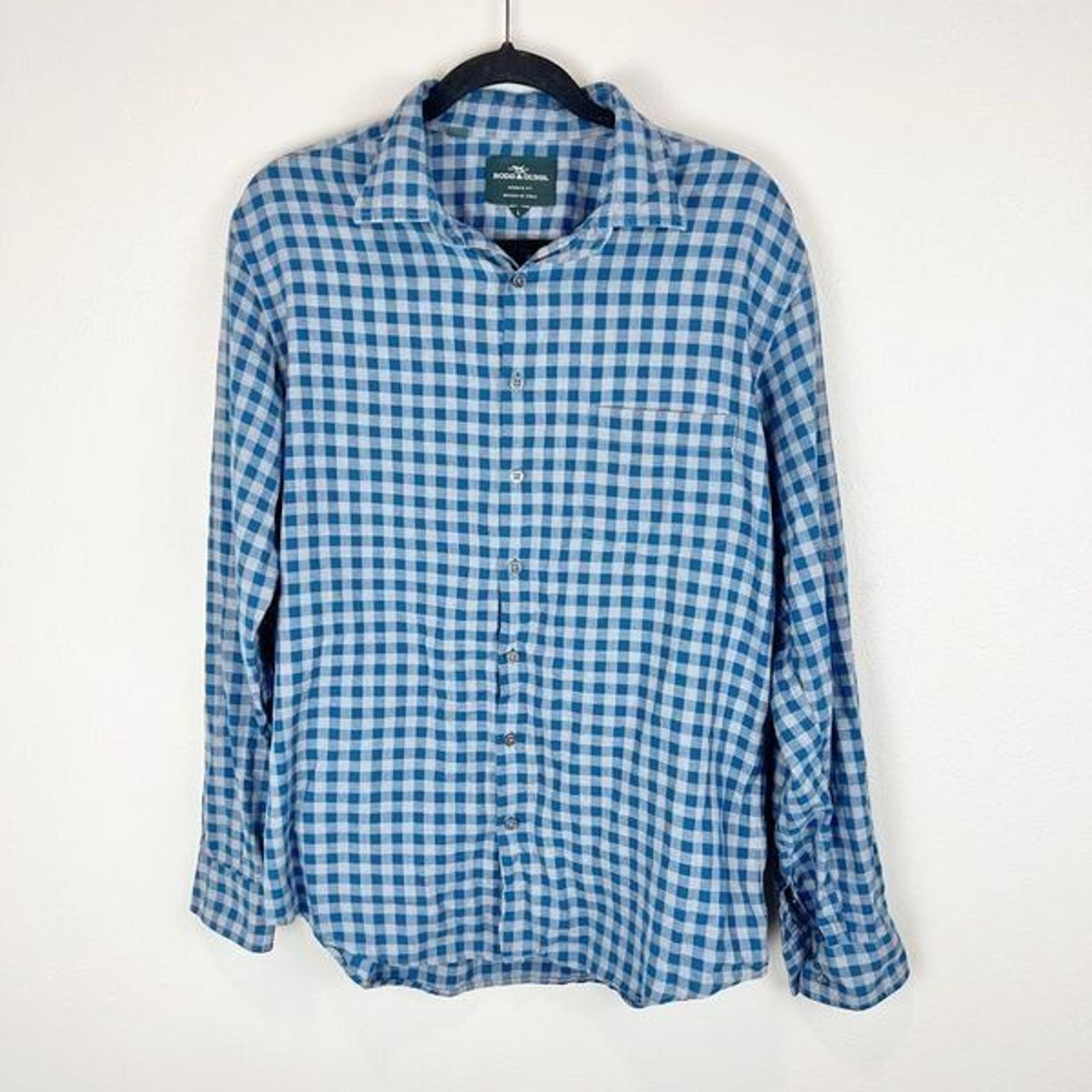 Rodd & Gunn Men's Blue Checkered Button-Up Shirt Size L Long Sleeve