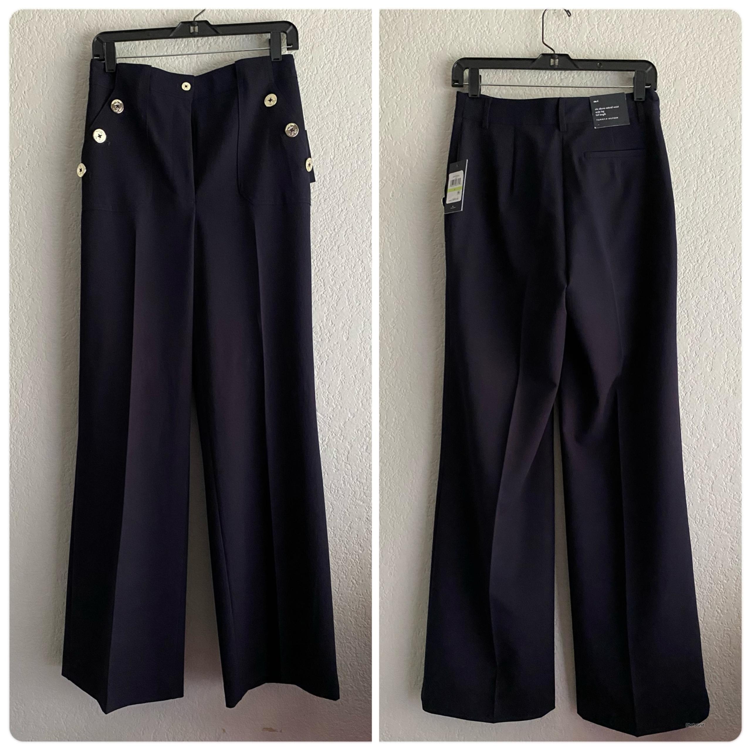 NWT! Tommy Hilfiger Navy Wide-Leg Trousers with Button Detail