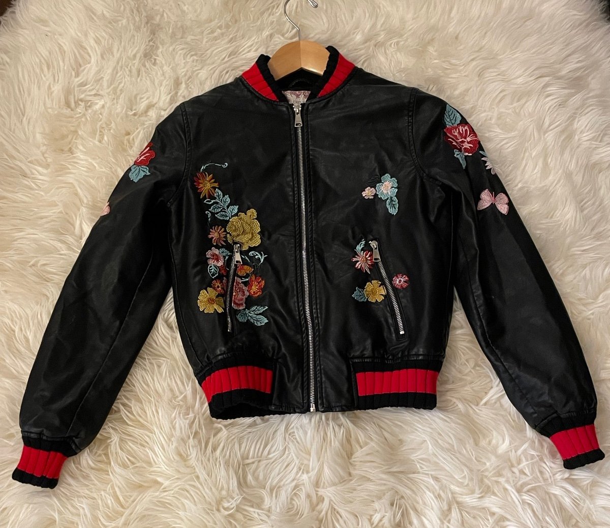 Chelsea and Violet floral Leather bomber jacket XS