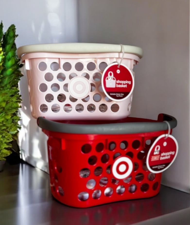 PINK and RED set of Target Shopping Basket Toy Bullseye Exclusive