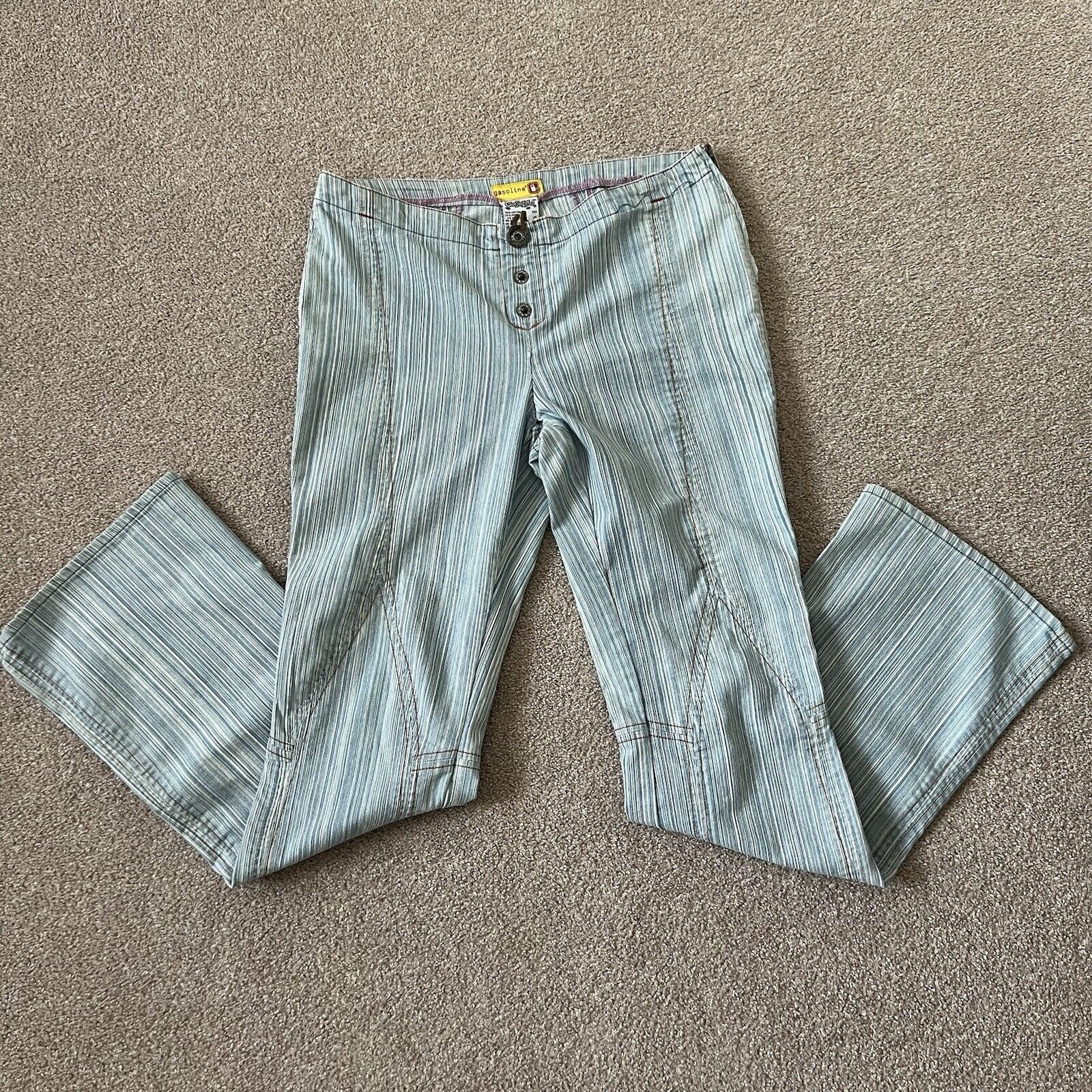 Vintage Y2K Gasoline Flare Leg Side Zip Low Rise Striped Jeans Juniors 9