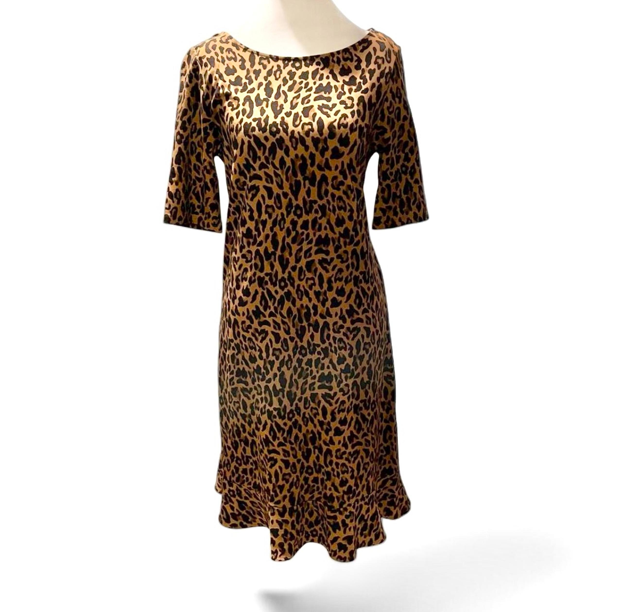 Lands End Leopard Print Dress Sz S P-P17 L36