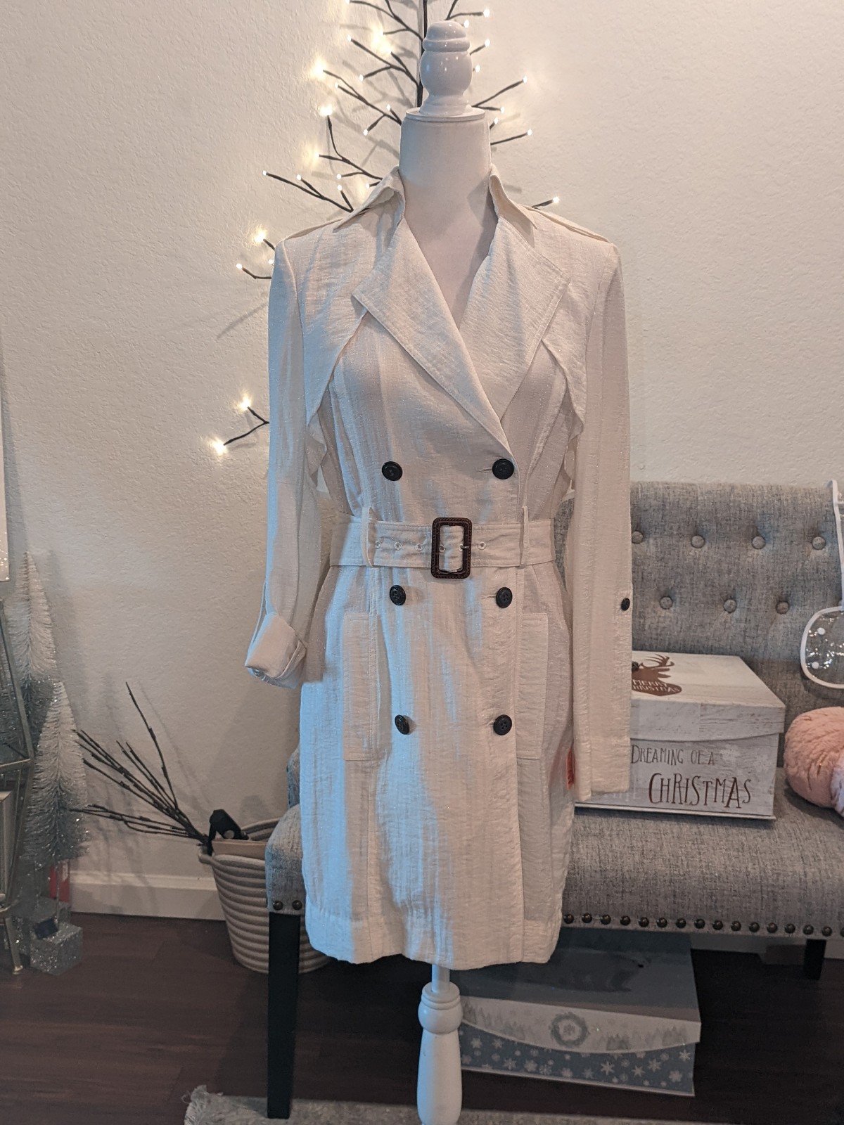 Shimmer White Trench Dress Coat