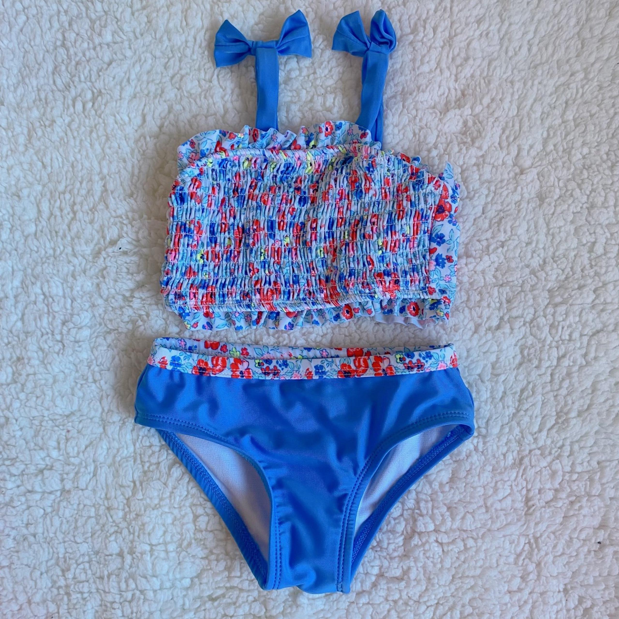 Wonder Nation Girls 2T Blue Floral Two Piece Swimsuit