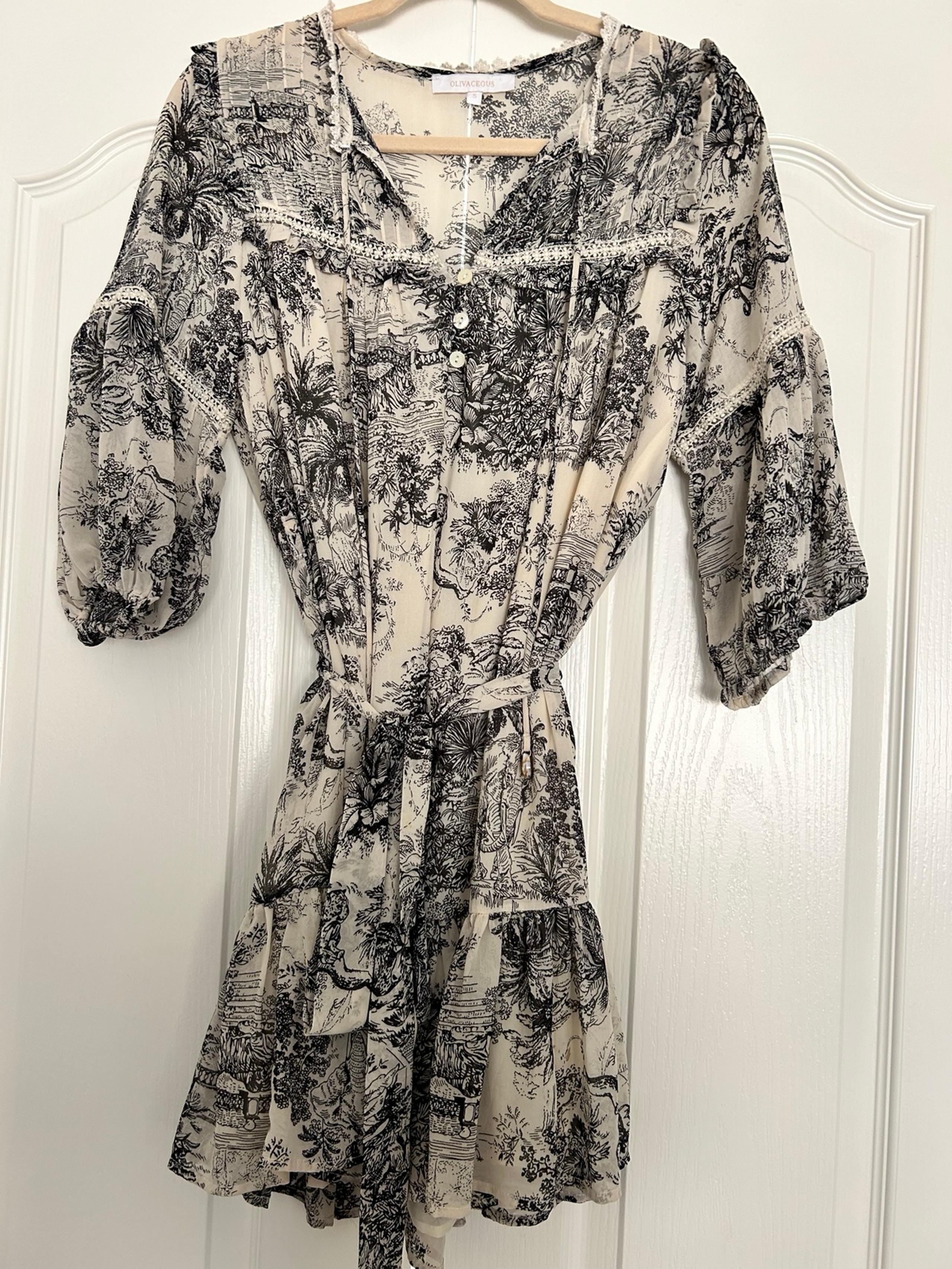 Olivaceous Toile dress in black and cream