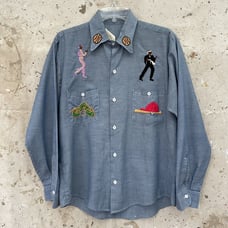 Vintage 70’s Chambray Shirt With Athletic Embroidery Men’s Medium/Large