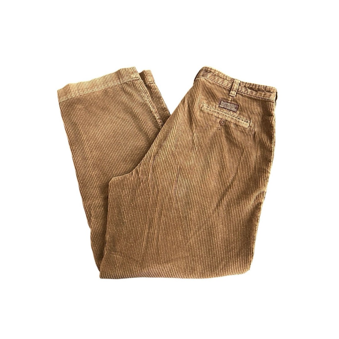 Vintage Abercrombie Fitch Pants Men 36x32 Brown Baggy Wide Leg Corduroy Y2K Wale
