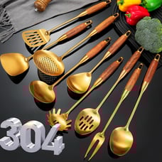 Professional Wooden Handle Gold utensils