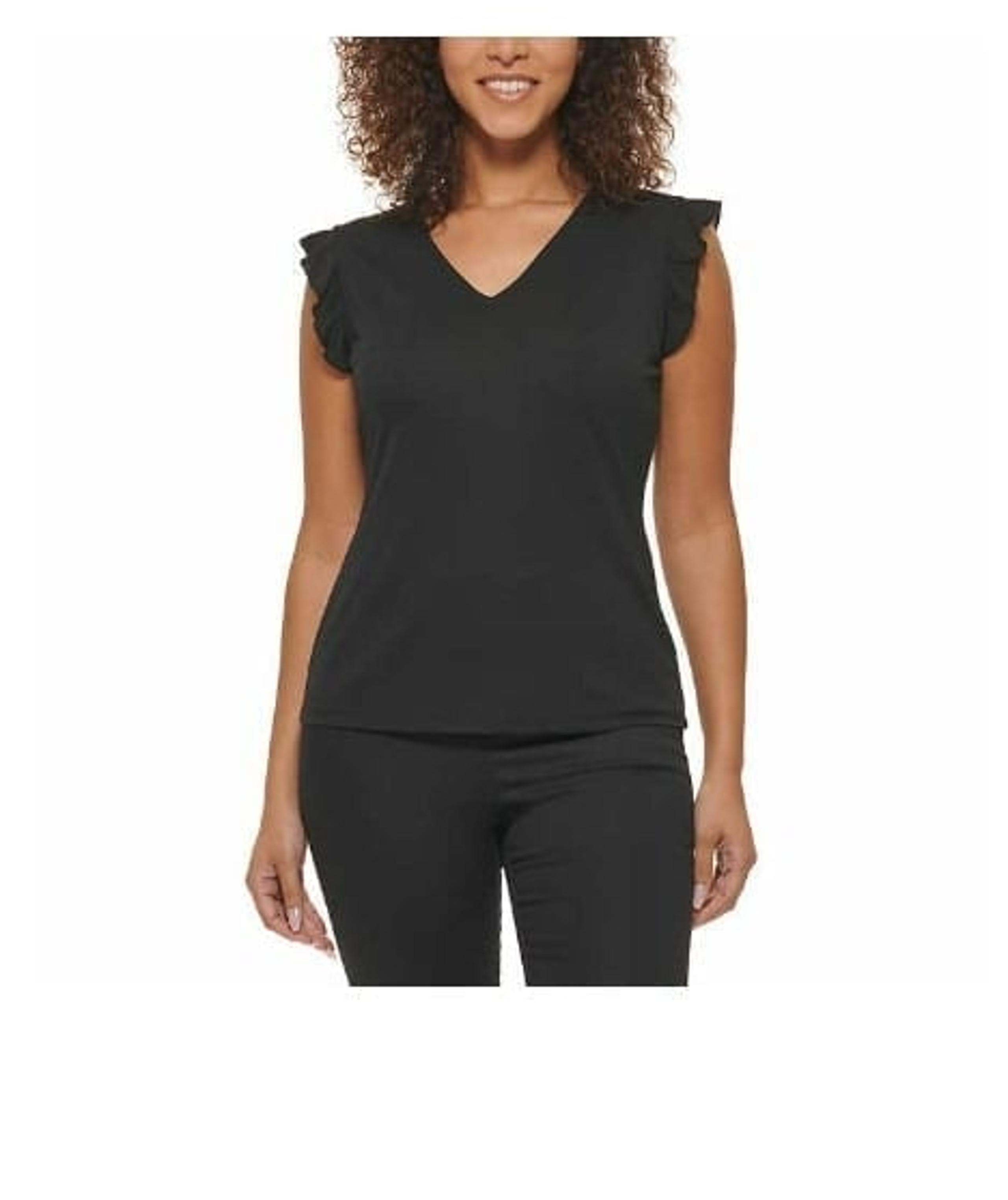 Andrew Marc Womens Ruffle Sleeve Blouse Shirt
