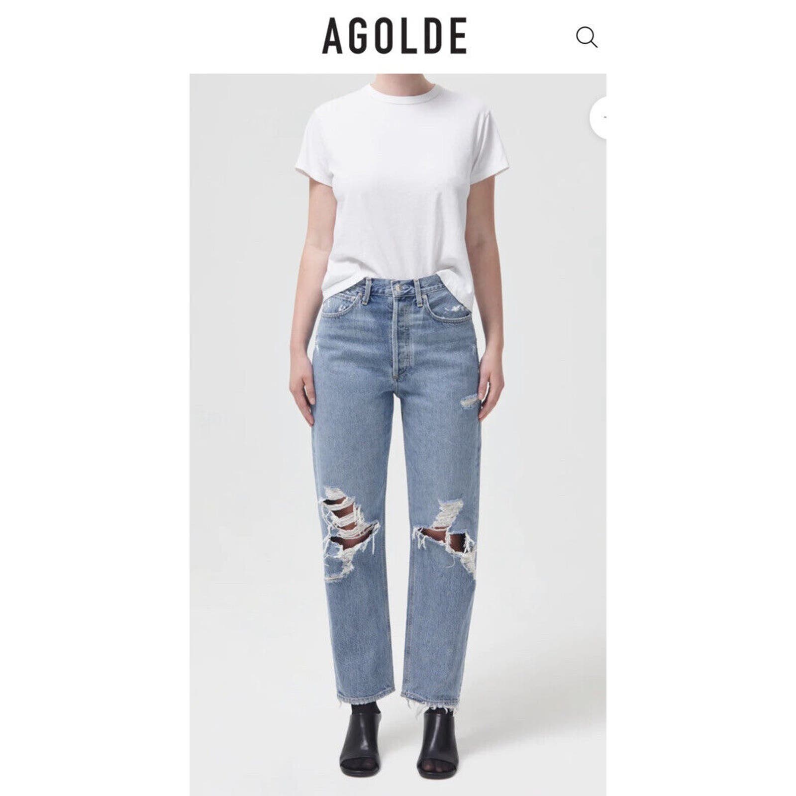 Agolde 90s Jeans in Fall Out Distressed Mid Rise Loose Fit Blue Womens Size 23